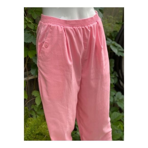 80s High Waist Pink Seersucker Trousers Straight Pleat Front - Picture 5 of 9
